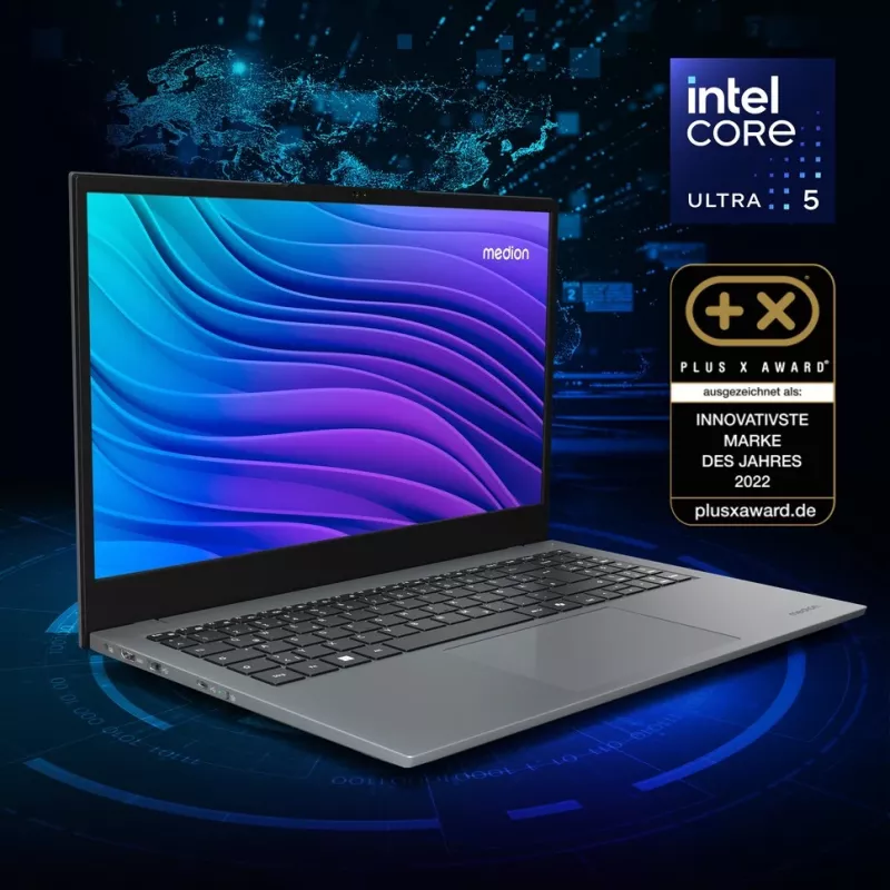 MEDION E15443 Intel Core Ultra 5 125H Klēpjdators 39,6 cm (15,6 collas) Full HD 16 GB DDR5-SDRAM 512 GB SSD Windows 11 Home Pelēks