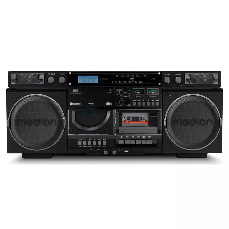 Mūzikas sistēma MEDION LIFE P66538 — 20 W, 2-ceļu skaļruņi, DAB+/FM/PLL, Bluetooth, LCD displejs, melna