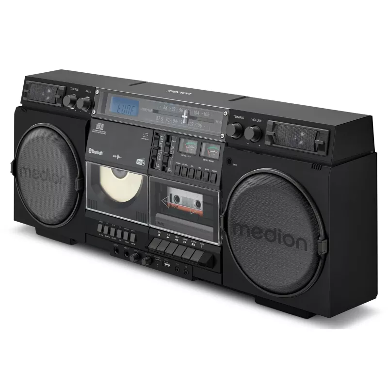 Mūzikas sistēma MEDION LIFE P66538 — 20 W, 2-ceļu skaļruņi, DAB+/FM/PLL, Bluetooth, LCD displejs, melna