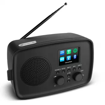 Interneta radio MEDION 50078817 — DAB+/FM, Wi‑Fi (802.11a/b/g), 5W RMS, 2,4 collu TFT, melns, Spotify atbalsts, IPX1
