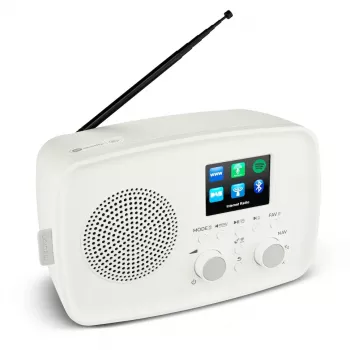 Interneta radio MEDION 50078821 — DAB+/FM, Wi‑Fi 802.11a/b/g, 5 W RMS, 2.4 collu TFT, balts