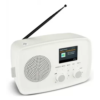 Personīgais radio MEDION MD89288 — DAB+ / FM, 5 W RMS, TFT 2,4 collas (6,1 cm), balts, AC 100–240 V
