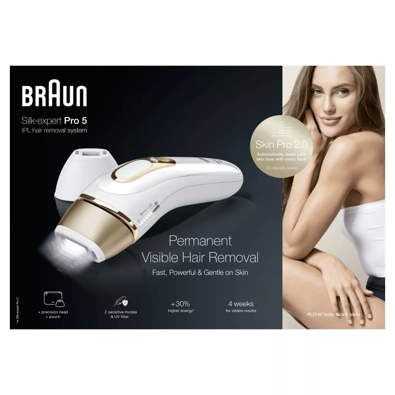 Braun Silk-expert Pro Silk·expert Pro 5 PL5140 Intensīvas impulsa gaismas (IPL) ierīce Gold, balta