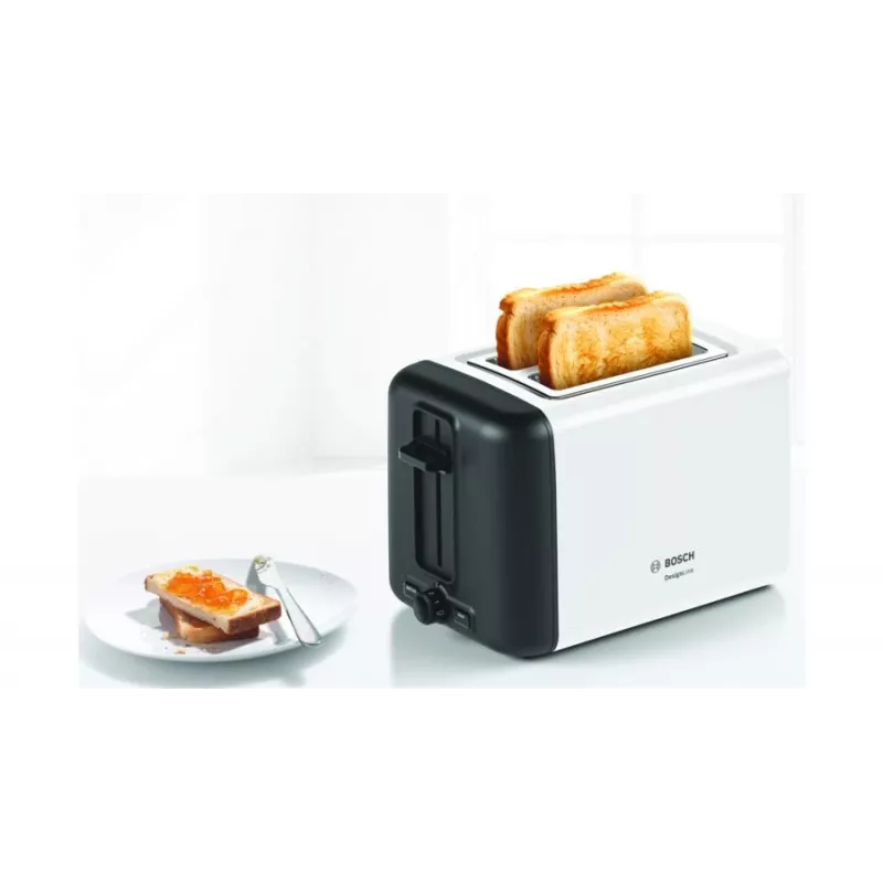 Bosch TAT3P421DE tosteris 2 šķēlēm 970 W melns, balts