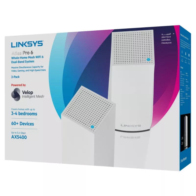 Linksys AX5400 visa mājas Mesh WiFi 6 divu joslu sistēma, 2 mezglu komplekts