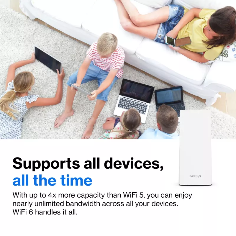 Linksys AX5400 visa mājas Mesh WiFi 6 divu joslu sistēma, 2 mezglu komplekts