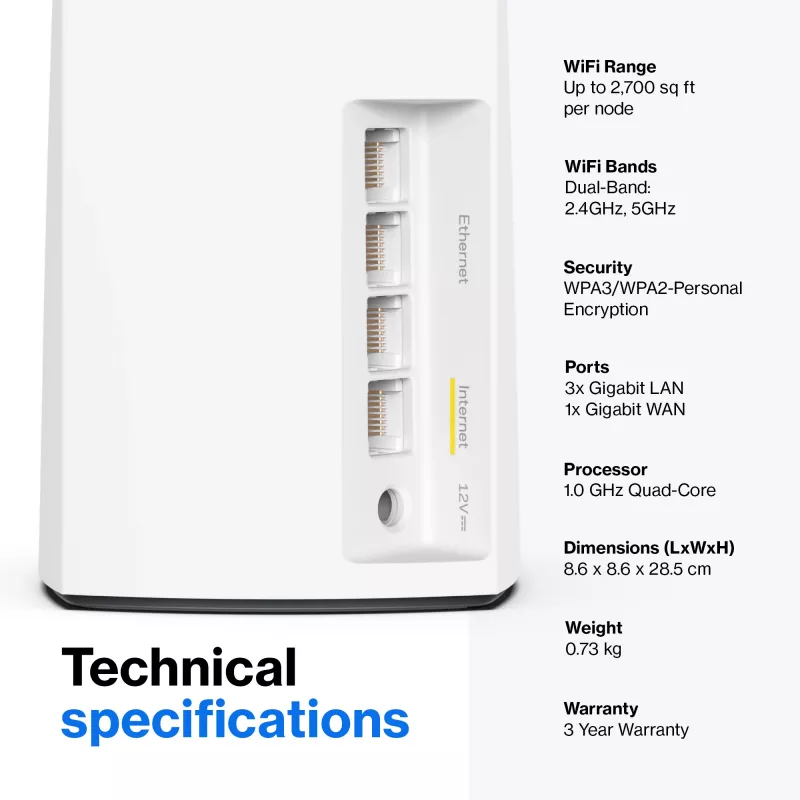 Linksys AX5400 visa mājas Mesh WiFi 6 divu joslu sistēma, 2 mezglu komplekts