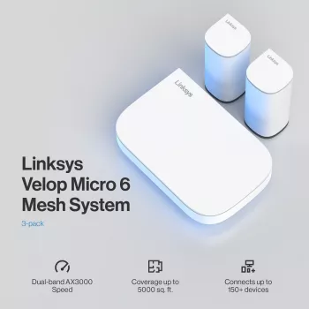 Linksys Velop Micro 6 Mesh sistēma – divjoslu WiFi 6 AX3000 (3 gab. komplekts)