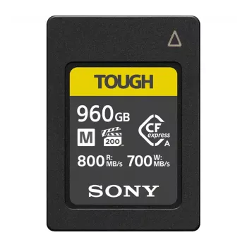 CFexpress A tipa atmiņas karte Sony CEA-M960T — 960 GB, Lasīšana 800 MB/s, Ierakstīšana 700 MB/s, putekļu/triecienu/mitruma izturīga