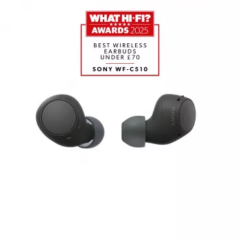 Austiņas Sony WF-C510 ievietojamas īstas bezvadu austiņas, Bluetooth 5.3, IPX4, 6 mm draiveri, 22 h akumulatora darbības laiks (ar uzlādes futrāli) — melnas