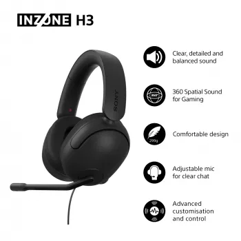Vadu austiņas, kas nosedz ausis, Sony INZONE H3 — melnas, modelis MDRG300B.CE7