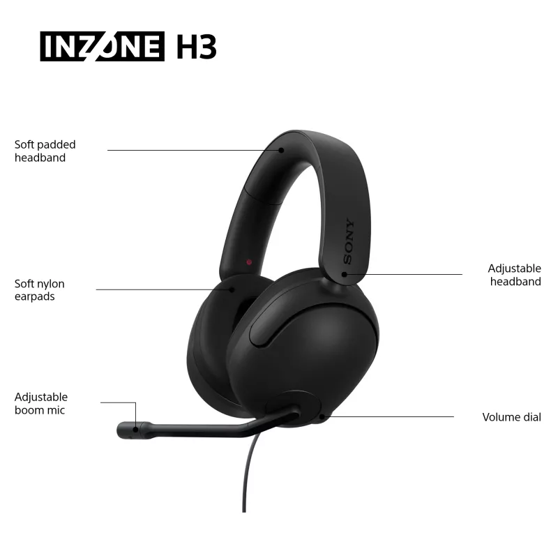 Vadu austiņas, kas nosedz ausis, Sony INZONE H3 — melnas, modelis MDRG300B.CE7