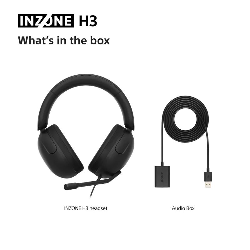 Vadu austiņas, kas nosedz ausis, Sony INZONE H3 — melnas, modelis MDRG300B.CE7