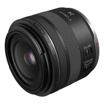 Canon platleņķa RF 24 mm F1.8 Macro IS STM kameras objektīvi, melni