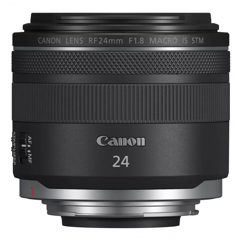 Canon platleņķa RF 24 mm F1.8 Macro IS STM kameras objektīvi, melni