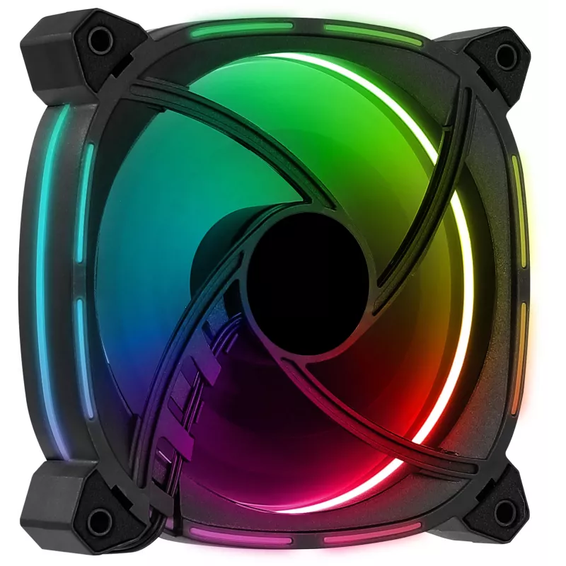 Aerocool ASTRO12 PC ventilators 12cm LED RGB pretvibrācijas 6 kontaktu melns