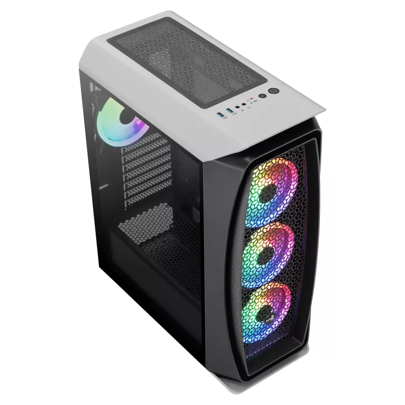 Aerocool AEROONEDUOWHV1 Gaming ATX Case 4xARGB ventilatori balts, Midi Tornis, PC, Balts, ATX, micro ATX, Mini-ITX, Akrilnitrila butadiēna stirols (ABS), SPCC, Spēlēm