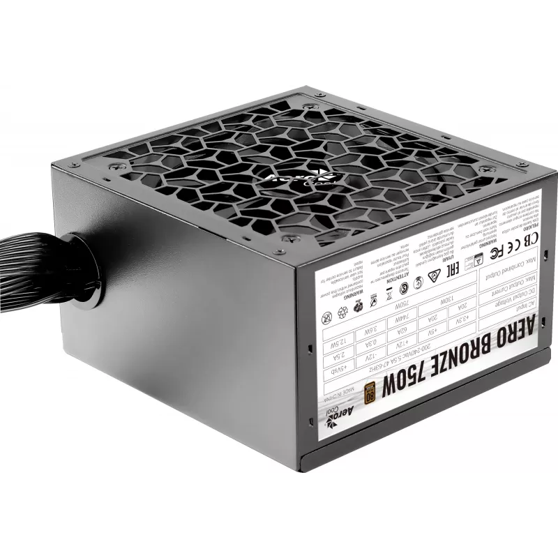 PC barošanas bloks AEROCOOL AEROB750 750W 80 PLUS Bronze nemodulārs 230V kluss melns