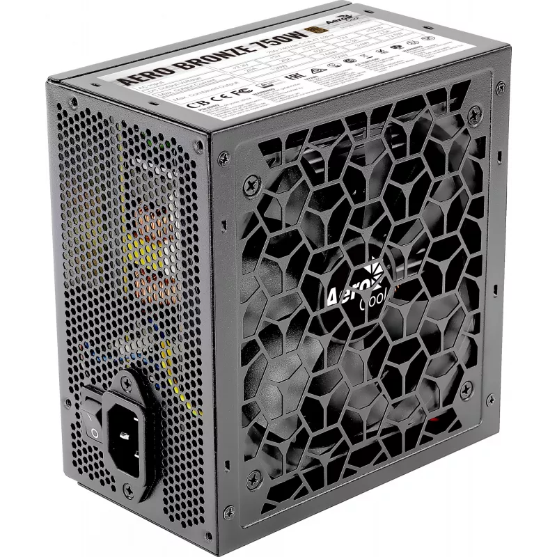 PC barošanas bloks AEROCOOL AEROB750 750W 80 PLUS Bronze nemodulārs 230V kluss melns