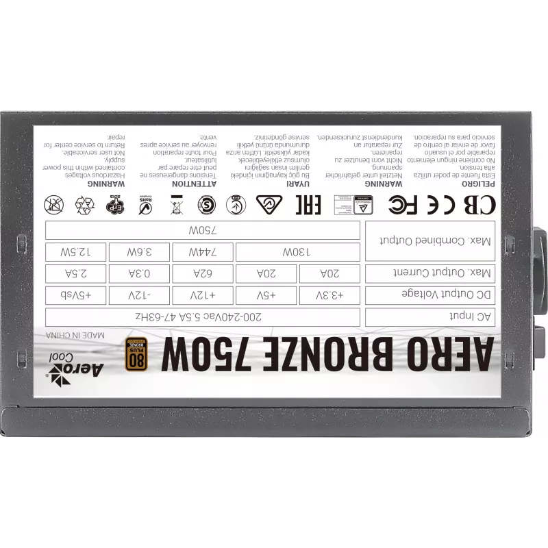 PC barošanas bloks AEROCOOL AEROB750 750W 80 PLUS Bronze nemodulārs 230V kluss melns