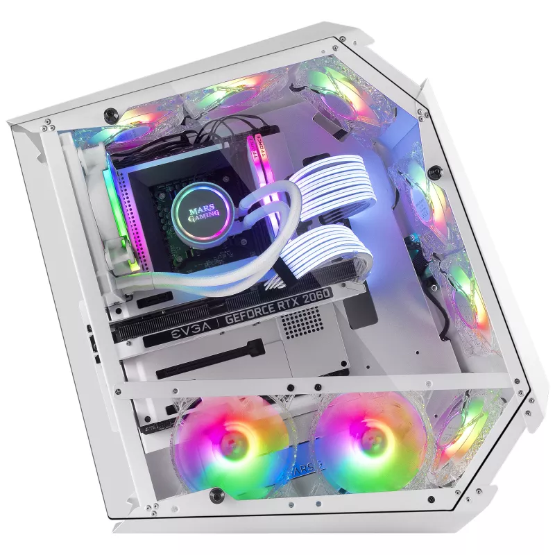 Mars Gaming MC51W balts PC spēļu ATX korpuss ar dubultu rūdīta stikla logu un 5x RGB 12cm ventilatoriem