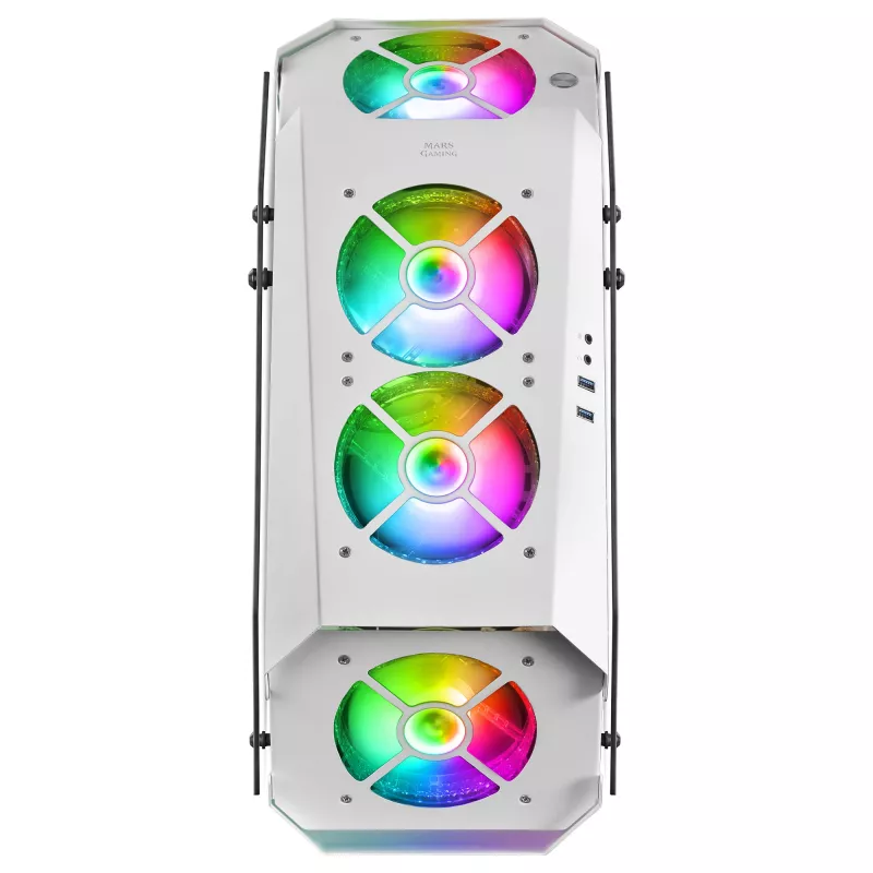 Mars Gaming MC51W balts PC spēļu ATX korpuss ar dubultu rūdīta stikla logu un 5x RGB 12cm ventilatoriem