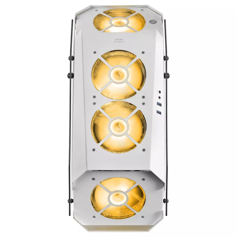 Mars Gaming MC51W balts PC spēļu ATX korpuss ar dubultu rūdīta stikla logu un 5x RGB 12cm ventilatoriem