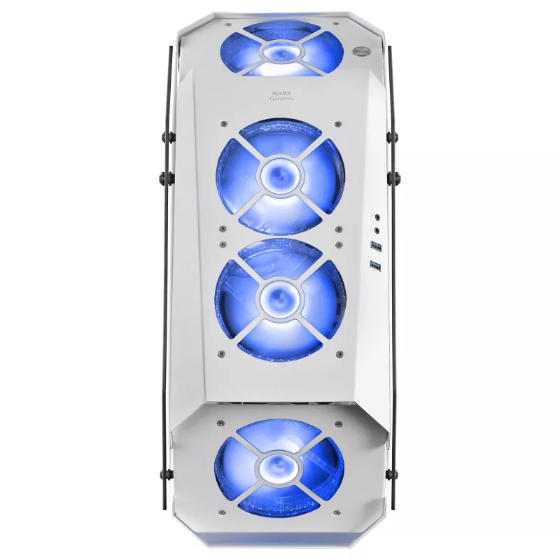 Mars Gaming MC51W balts PC spēļu ATX korpuss ar dubultu rūdīta stikla logu un 5x RGB 12cm ventilatoriem