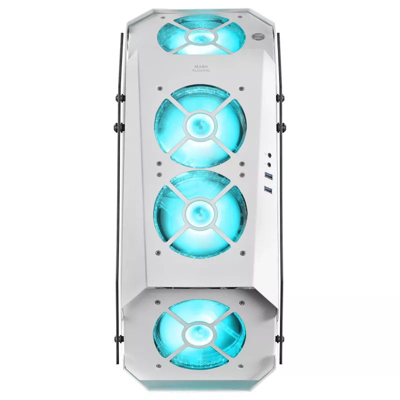 Mars Gaming MC51W balts PC spēļu ATX korpuss ar dubultu rūdīta stikla logu un 5x RGB 12cm ventilatoriem