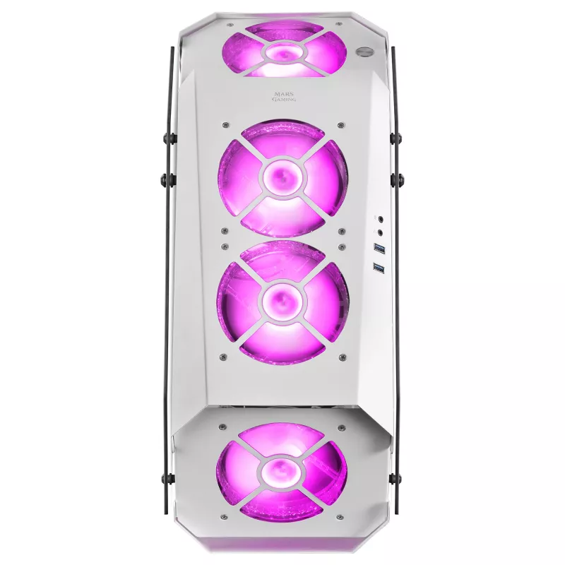 Mars Gaming MC51W balts PC spēļu ATX korpuss ar dubultu rūdīta stikla logu un 5x RGB 12cm ventilatoriem