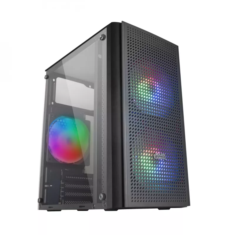 Mars Gaming MC300 Micro ATX rūdīta stikla PC korpuss 3xFRGB ventilators melns