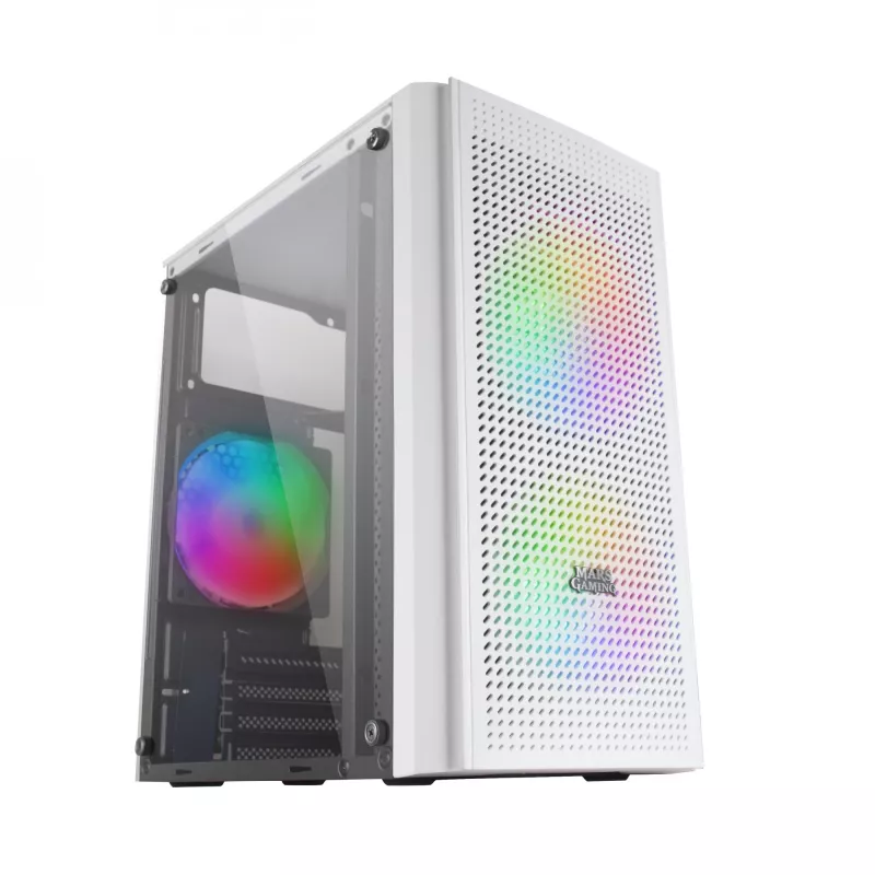 Mars Gaming MC300W Micro ATX korpuss ar rūdītā stikla logu, 3xFrGB ventilatoriem, balts