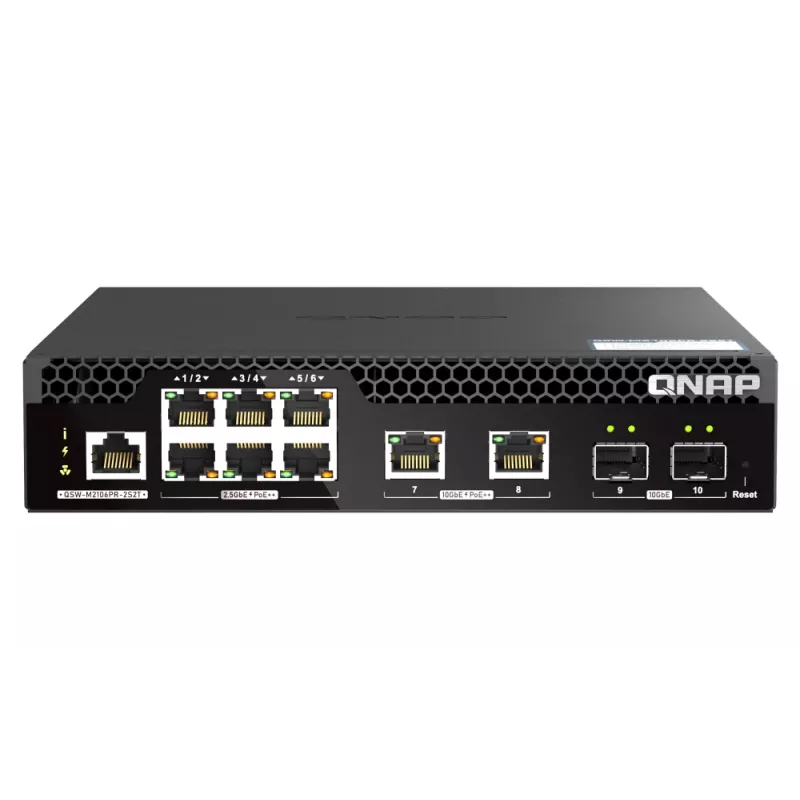 QNAP QSW-M2106PR-2S2T tīkla komutators, pārvaldāms L2 10G Ethernet (100/1000/10000) Power over Ethernet (PoE) 1U melns