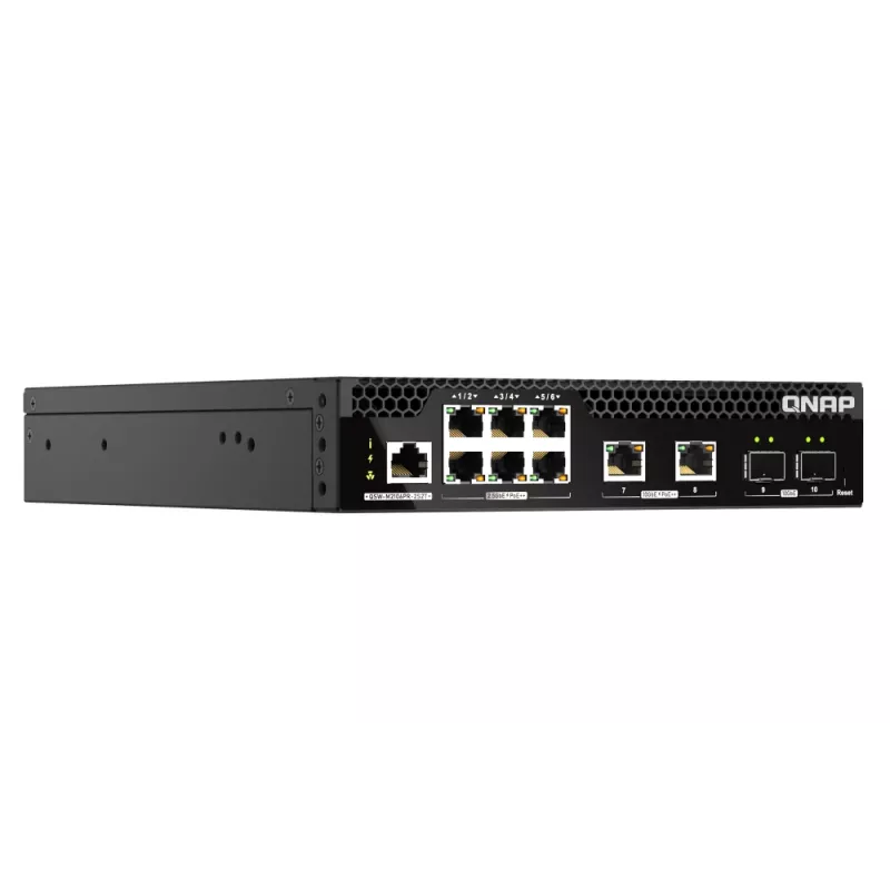 QNAP QSW-M2106PR-2S2T tīkla komutators, pārvaldāms L2 10G Ethernet (100/1000/10000) Power over Ethernet (PoE) 1U melns