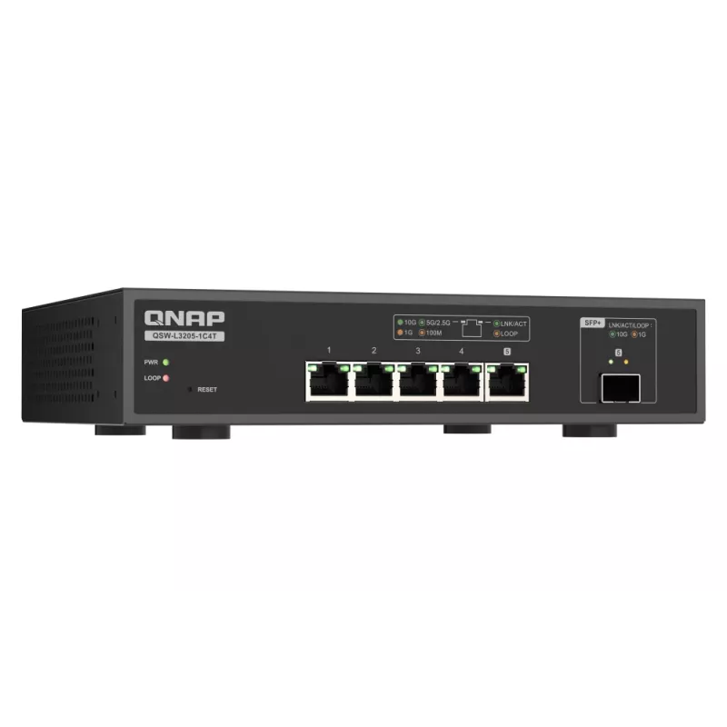 QNAP QSW-L3205-1C4T 4 pārvaldīts 10G Ethernet (100/1000/10000) galda slēdzis melns