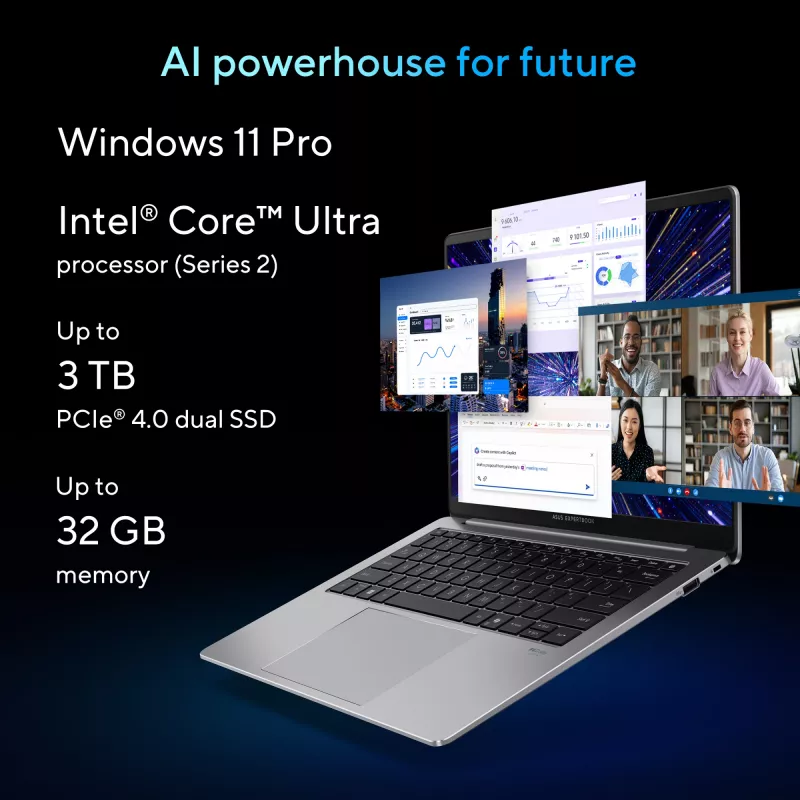 ASUS ExpertBook P5 P5405CSA-NZ0174X Intel Core Ultra 5 226V klēpjdators 35,6 cm (14 collas) WQXGA 16 GB LPDDR5x-SDRAM 512 GB SSD Wi-Fi 6E (802.11ax) Windows 11 Pro US International pelēks