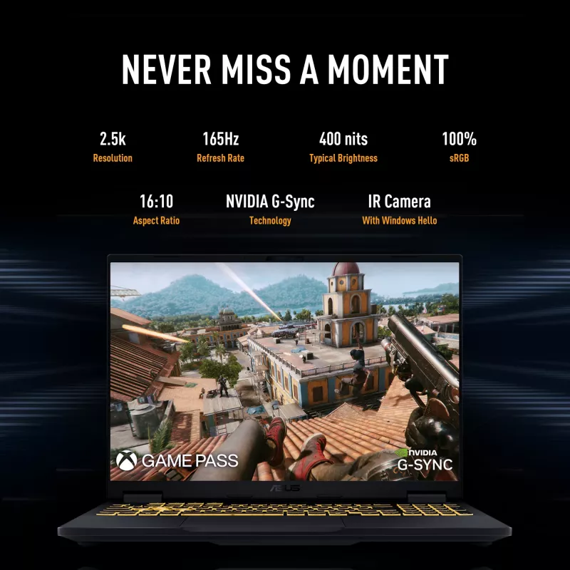ASUS TUF Gaming F16 FX608JPR-QT014W Intel® Core™ i7 i7-14650HX klēpjdators 40.6 cm (16 collas) WQXGA 32 GB DDR5-SDRAM 1 TB SSD NVIDIA GeForce RTX 5070 Wi-Fi 6E (802.11ax) Windows 11 Home holandiešu Melns, Pelēks