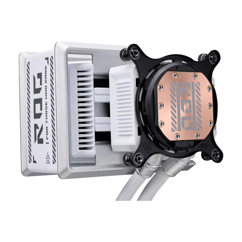 Šķidruma dzesēšanas sistēma ASUS ROG Ryuo IV SLC 360 ARGB balta Edition — 360 mm radiators, 3×120 mm ventilatori, AMOLED displejs, LGA 1700 atbalsts