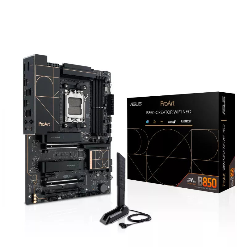 Mātesplate ASUS PROART B850-CREATOR WiFi NEO — AMD B850, ligzda AM5, ATX, DDR5, 4 DIMM, 256 GB, Wi‑Fi 7, 5Gb Ethernet
