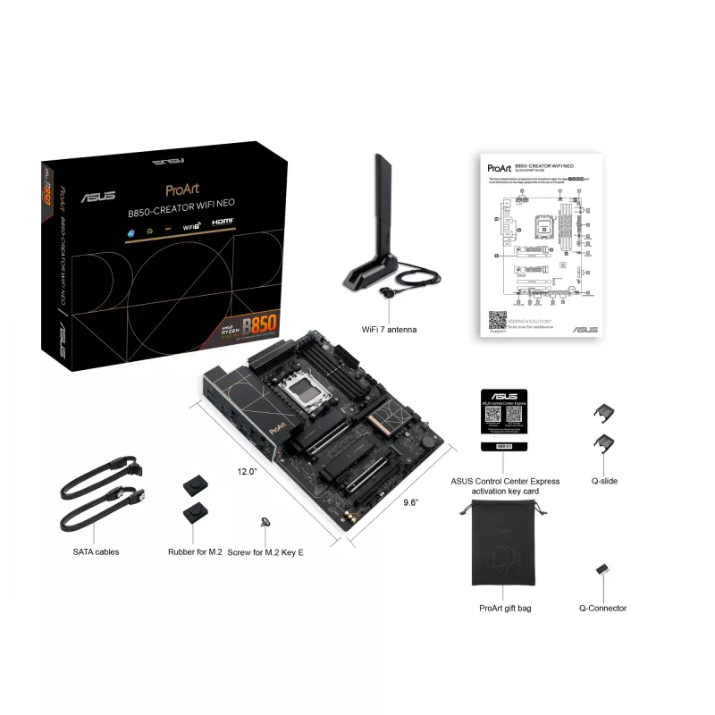 Mātesplate ASUS PROART B850-CREATOR WiFi NEO — AMD B850, ligzda AM5, ATX, DDR5, 4 DIMM, 256 GB, Wi‑Fi 7, 5Gb Ethernet