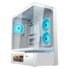 COUGAR CFV235 Vision midi tower PC korpuss — ARGB, 9,16 collu (23,3 cm) LCD, rūdīts stikls, balts, atbalsta ATX/Micro-ITX, 2x3,5 collu + 2x2,5 collu