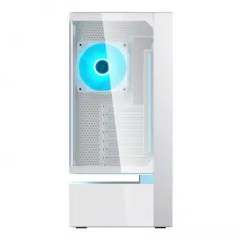 COUGAR CFV235 Vision midi tower PC korpuss — ARGB, 9,16 collu (23,3 cm) LCD, rūdīts stikls, balts, atbalsta ATX/Micro-ITX, 2x3,5 collu + 2x2,5 collu