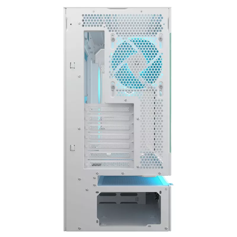 COUGAR CFV235 Vision midi tower PC korpuss — ARGB, 9,16 collu (23,3 cm) LCD, rūdīts stikls, balts, atbalsta ATX/Micro-ITX, 2x3,5 collu + 2x2,5 collu