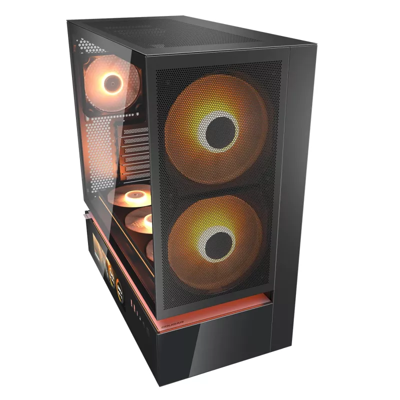 COUGAR PC Midi Tower Case CFV235 Vision — ARGB, 9,16 collas (23,3 cm) LCD 1920×462, sieta, priekšā 2×160 mm, aizmugurē 1×120 mm, melns
