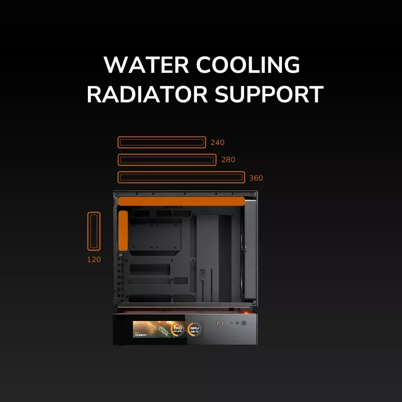 COUGAR PC Midi Tower Case CFV235 Vision — ARGB, 9,16 collas (23,3 cm) LCD 1920×462, sieta, priekšā 2×160 mm, aizmugurē 1×120 mm, melns