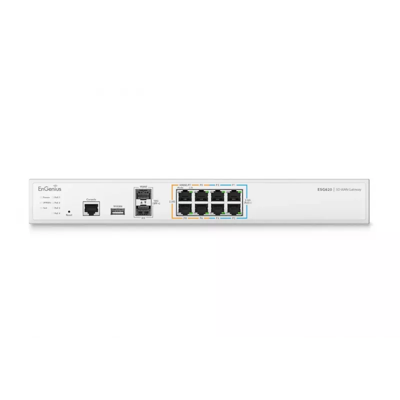 EnGenius mākonī pārvaldīta drošības tīkla vārteja 2 x 2,5 GbE LAN un 6 x 2,5 GbE WAN un 2 SFP+ porti