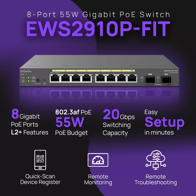 Pārvaldāmais komutators EnGenius FitSwitch 8 PoE 8x Gigabit Ethernet porti