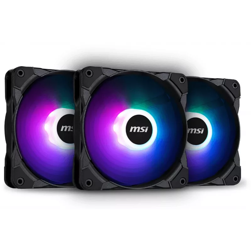 MSI MAX F12A-3 120mm ARGB ventilatoru komplekts - korpusa piederums '3x 120mm ARGB PWM ventilatori, 600-1500 RPM, Mystic Lighting Sync'