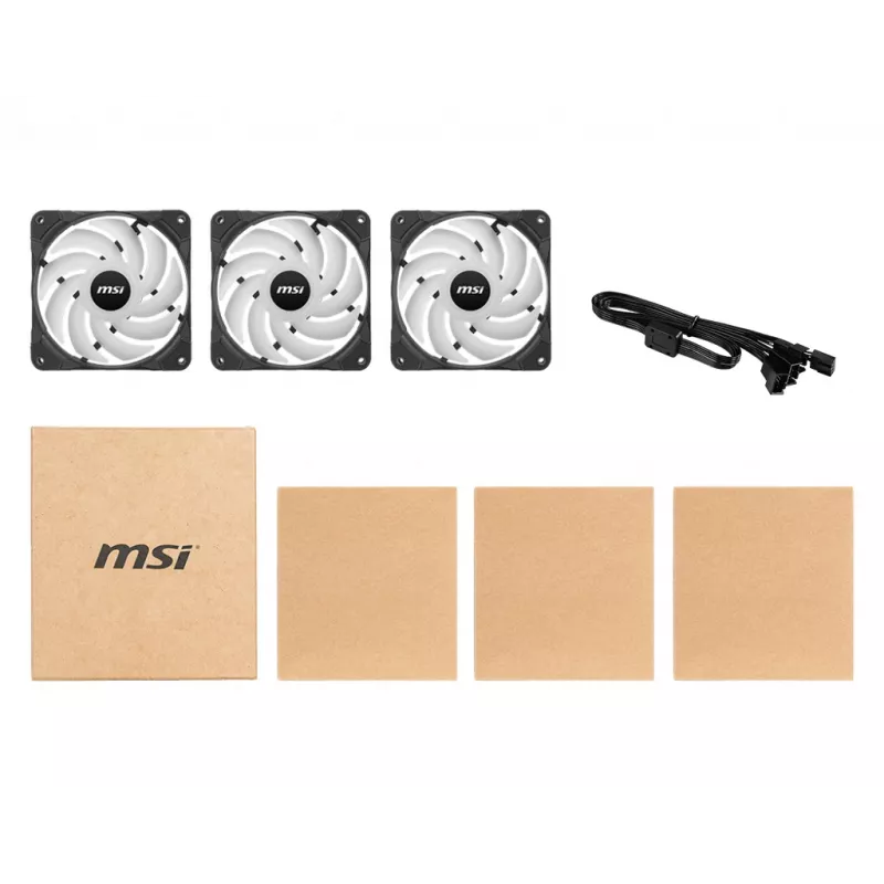MSI MAX F12A-3 120mm ARGB ventilatoru komplekts - korpusa piederums '3x 120mm ARGB PWM ventilatori, 600-1500 RPM, Mystic Lighting Sync'