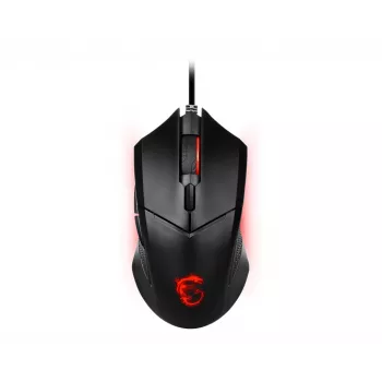 MSI CLUTCH GM08 optiskā spēļu pele '4200 DPI optiskais sensors, 6 programmējamas pogas, simetrisks dizains, izturīgs slēdzis ar vairāk nekā 10 miljoniem klikšķu, regulējams svars, sarkana LED'